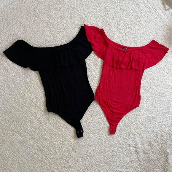 Express Women’s Off-The-Shoulder Black & Red Bodysuit Bundle - Picture 6 of 6
